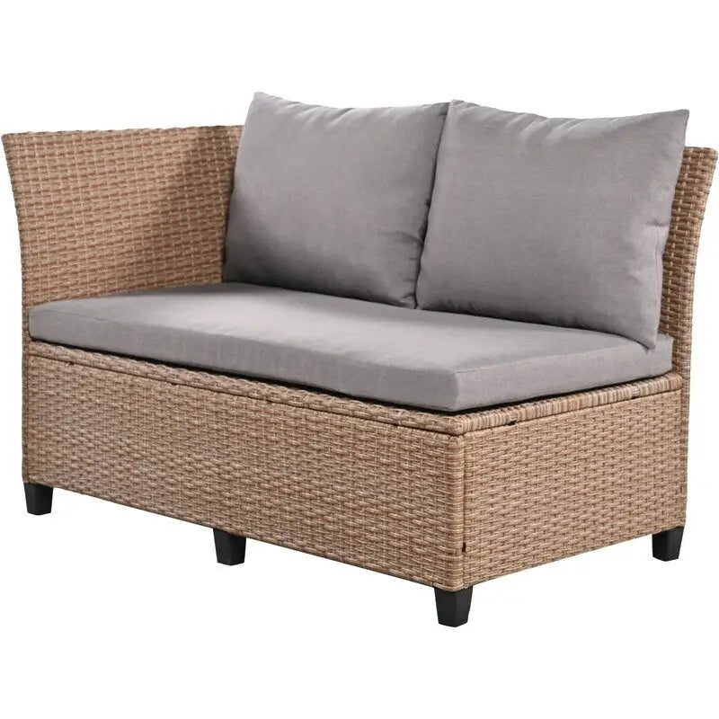 Ensemble de canapé d'angle en rotin 5 pièces avec 2 tables d'appoint extensibles