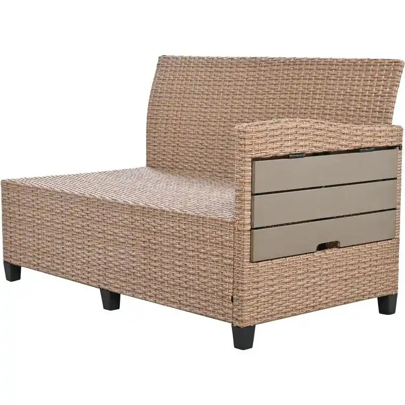 Ensemble de canapé d'angle en rotin 5 pièces avec 2 tables d'appoint extensibles