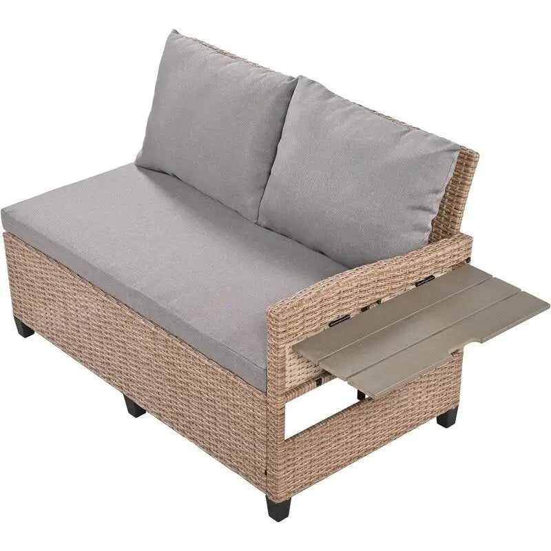 Ensemble de canapé d'angle en rotin 5 pièces avec 2 tables d'appoint extensibles