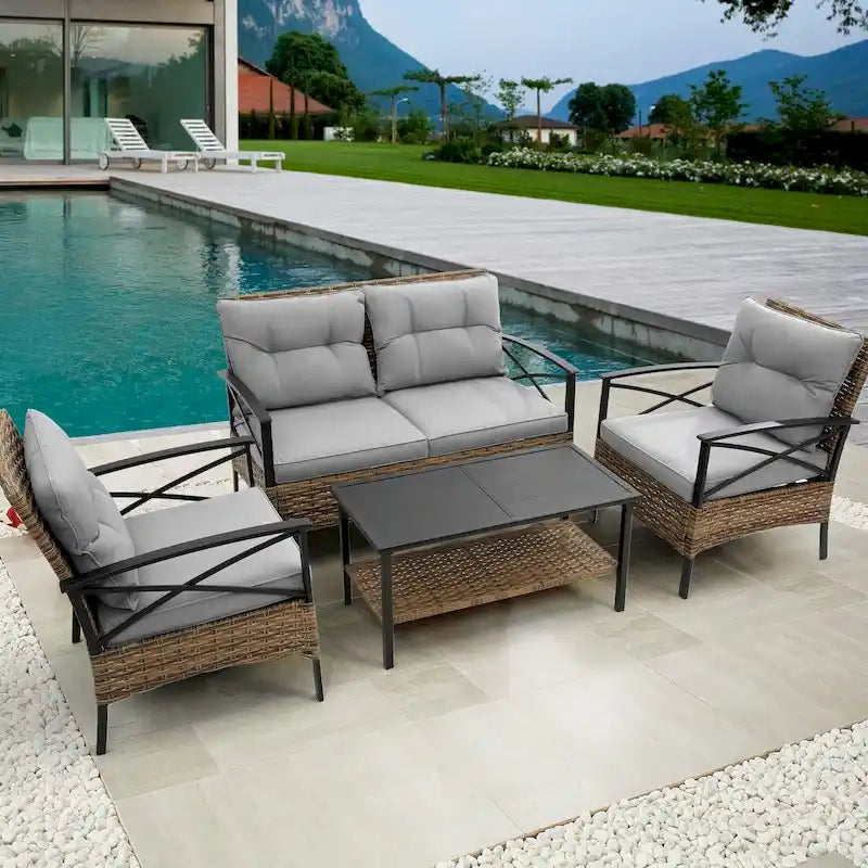 Ensemble de canapés de conversation d'extérieur : mobilier de jardin bas 4 pièces
