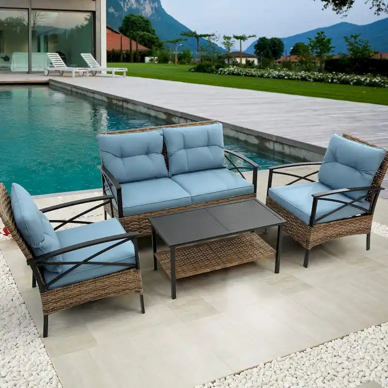Ensemble de canapés de conversation d'extérieur : mobilier de jardin bas 4 pièces