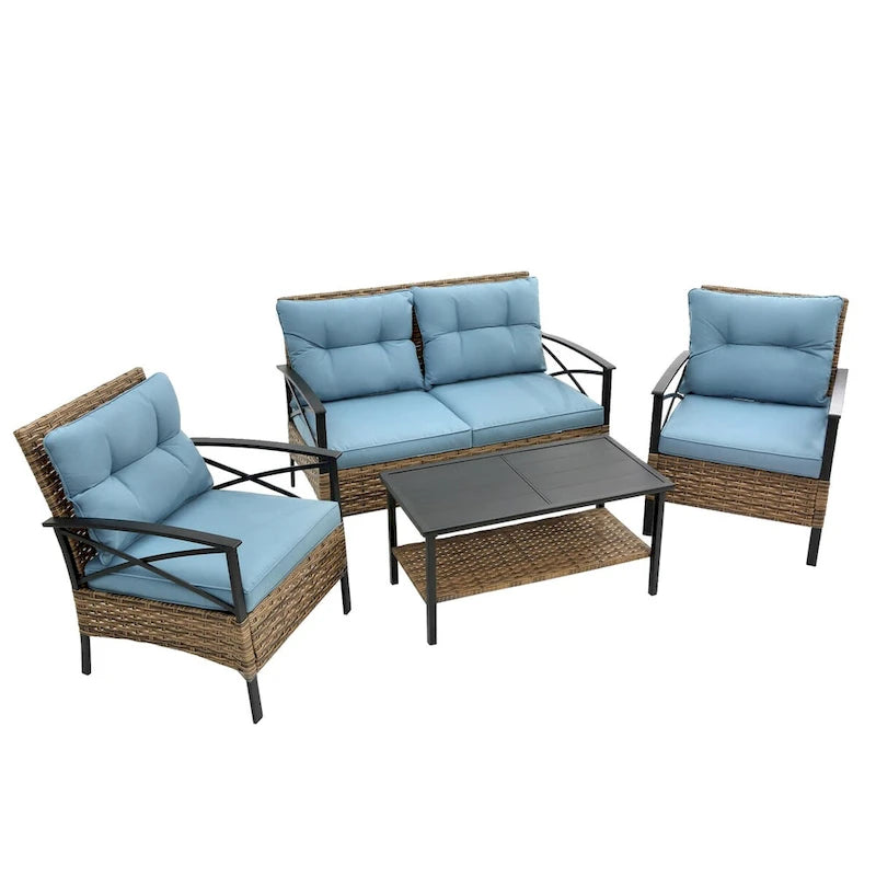 Ensemble de canapés de conversation d'extérieur : mobilier de jardin bas 4 pièces