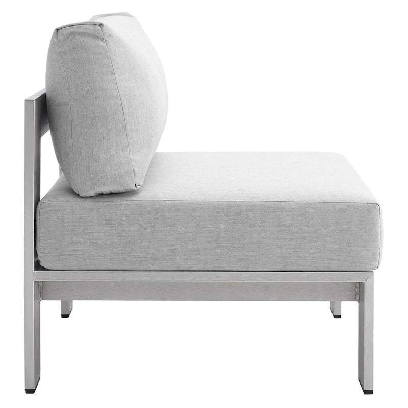 Chaise de patio extérieure sans accoudoirs en aluminium et tissu Sunbrella Shore