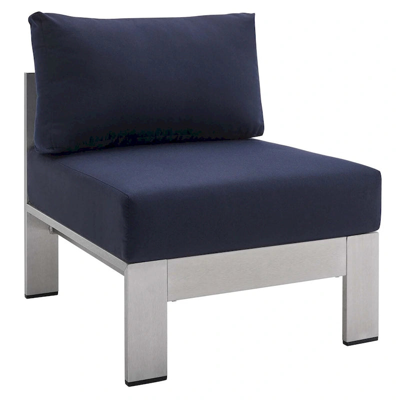 Chaise de patio extérieure sans accoudoirs en aluminium et tissu Sunbrella Shore
