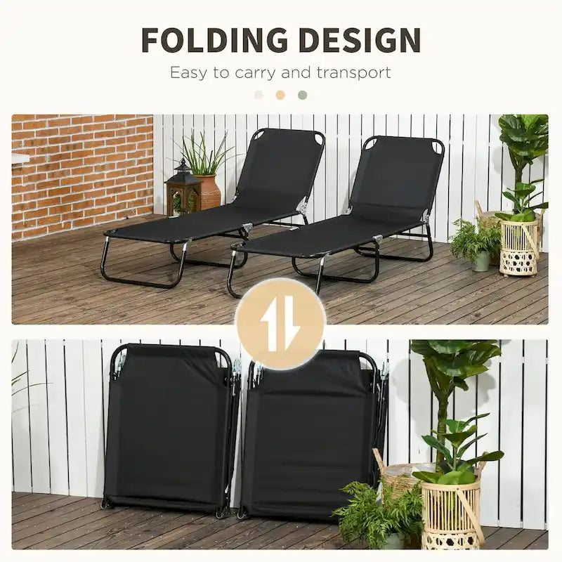Chaise longue pliante d'extérieur en 2 parties avec dossier inclinable à 5 positions et structure en acier