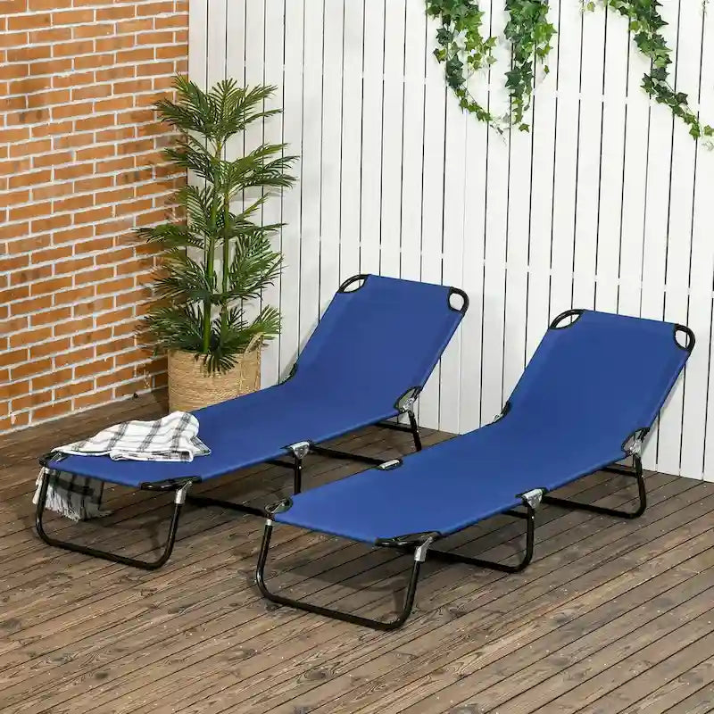 Chaise longue pliante d'extérieur en 2 parties avec dossier inclinable à 5 positions et structure en acier