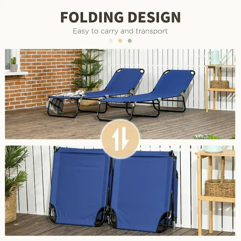 Chaise longue pliante d'extérieur en 2 parties avec dossier inclinable à 5 positions et structure en acier