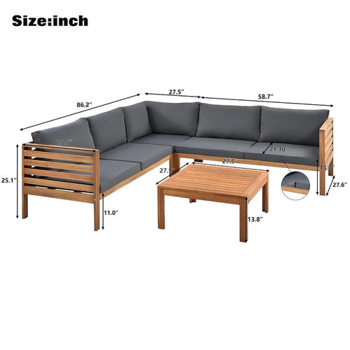 Ensemble de canapé d'extérieur en bois 4 pièces avec coussins et table basse