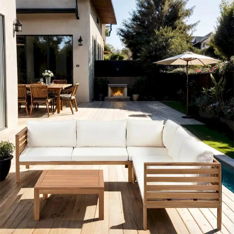 Ensemble de canapé d'extérieur en bois 4 pièces avec coussins et table basse