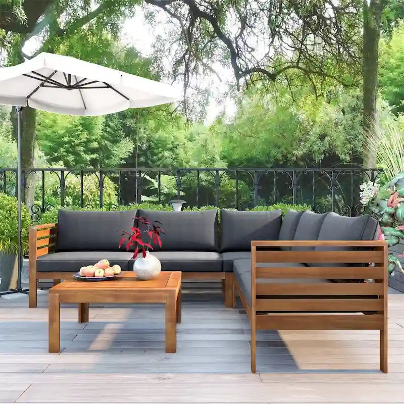 Ensemble de canapé d'extérieur en bois 4 pièces avec coussins et table basse