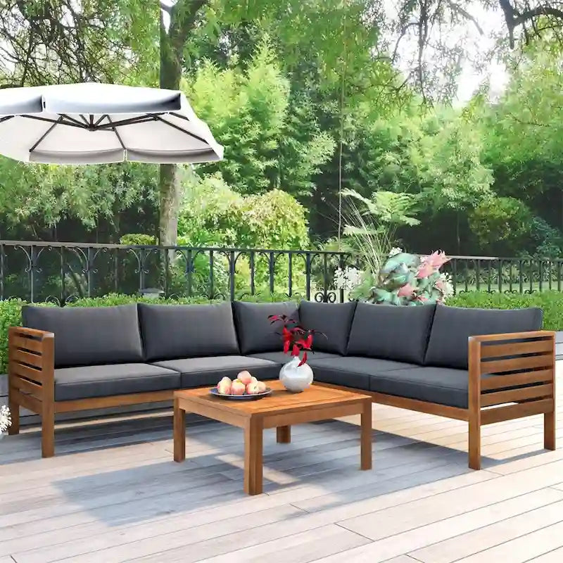 Ensemble de canapé d'extérieur en bois 4 pièces avec coussins et table basse