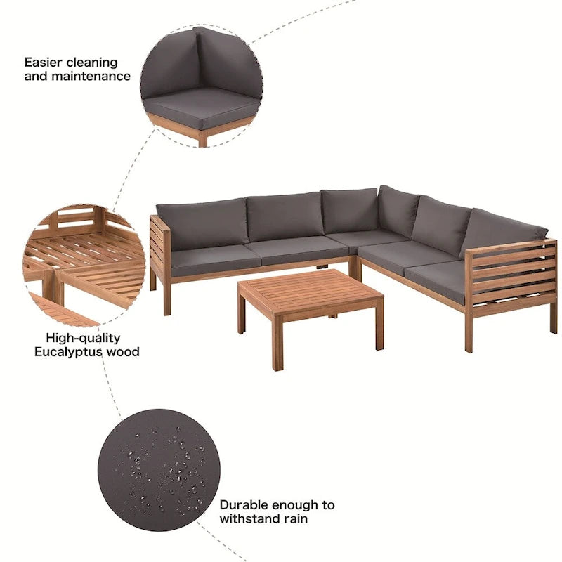 Ensemble de canapé d'extérieur en bois 4 pièces avec coussins et table basse