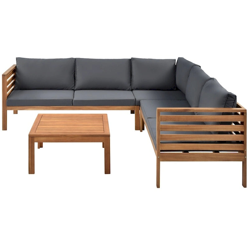 Ensemble de canapé d'extérieur en bois 4 pièces avec coussins et table basse