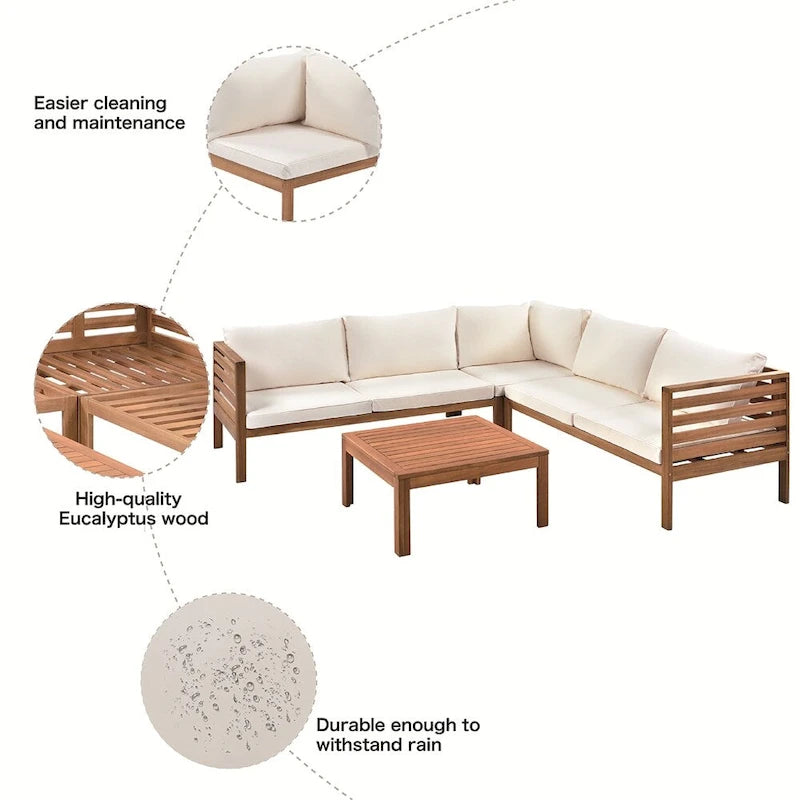 Ensemble de canapé d'extérieur en bois 4 pièces avec coussins et table basse