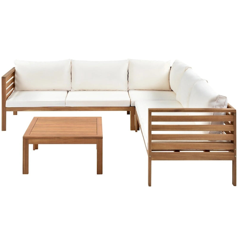 Ensemble de canapé d'extérieur en bois 4 pièces avec coussins et table basse