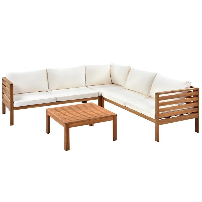 Ensemble de canapé d'extérieur en bois 4 pièces avec coussins et table basse