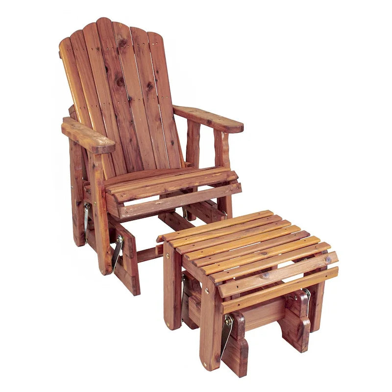 Fauteuil à bascule Adirondack en cèdre massif, modèle MM102 110, avec repose-pieds coulissant, de la collection American Furniture Classics.