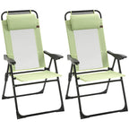 Ensemble de 2 chaises de patio pliantes, chaise longue avec dossier inclinable réglable, chaise de camping avec appui-tête amovible