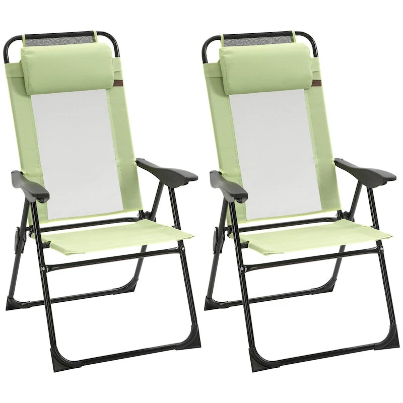 Ensemble de 2 chaises de patio pliantes, chaise longue avec dossier inclinable réglable, chaise de camping avec appui-tête amovible