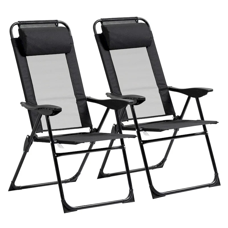 Ensemble de 2 chaises de patio pliantes, chaise longue avec dossier inclinable réglable, chaise de camping avec appui-tête amovible