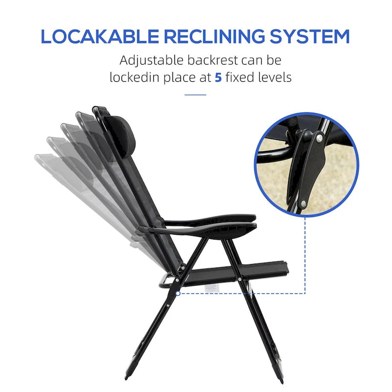 Ensemble de 2 chaises de patio pliantes, chaise longue avec dossier inclinable réglable, chaise de camping avec appui-tête amovible