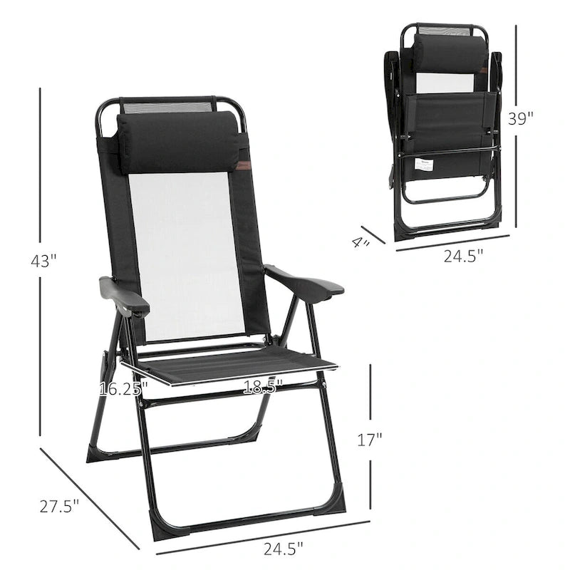 Ensemble de 2 chaises de patio pliantes, chaise longue avec dossier inclinable réglable, chaise de camping avec appui-tête amovible