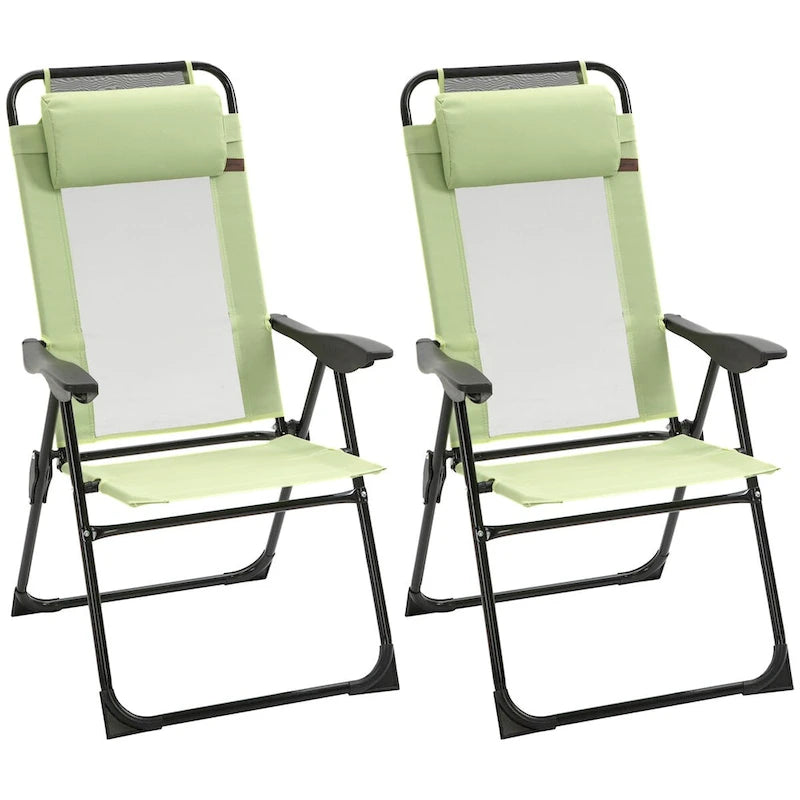 Ensemble de 2 chaises de patio pliantes, chaise longue avec dossier inclinable réglable, chaise de camping avec appui-tête amovible