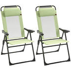 Ensemble de 2 chaises de patio pliantes, chaise longue avec dossier inclinable réglable, chaise de camping avec appui-tête amovible
