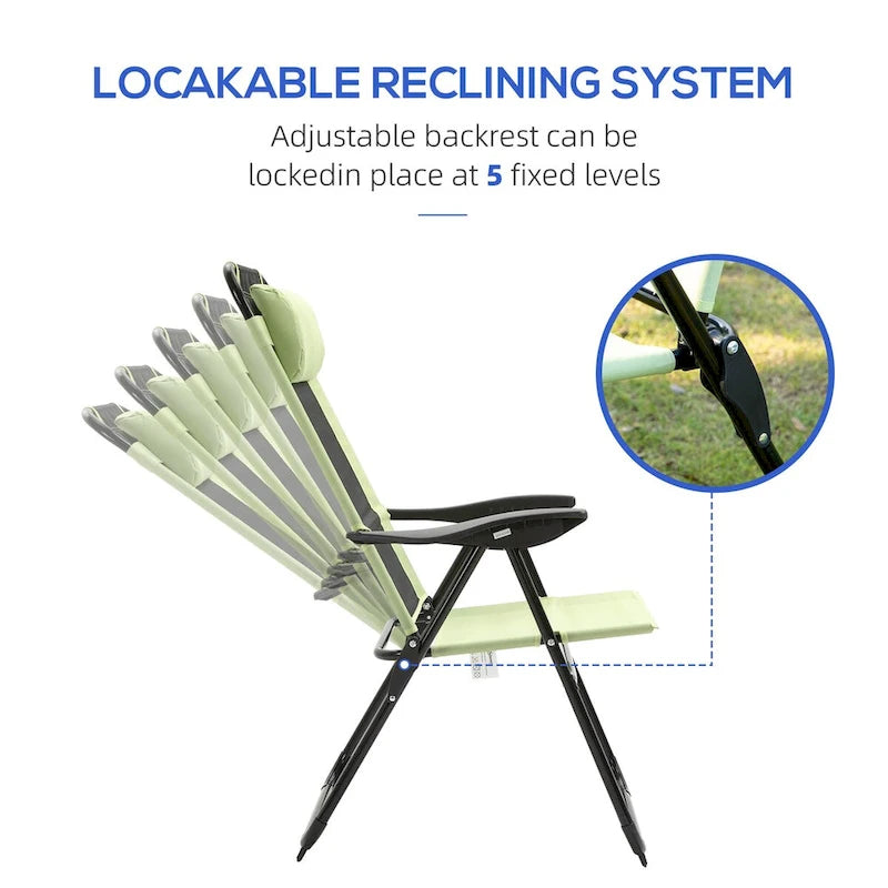 Ensemble de 2 chaises de patio pliantes, chaise longue avec dossier inclinable réglable, chaise de camping avec appui-tête amovible