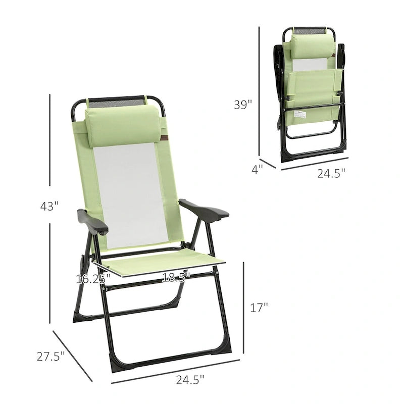Ensemble de 2 chaises de patio pliantes, chaise longue avec dossier inclinable réglable, chaise de camping avec appui-tête amovible