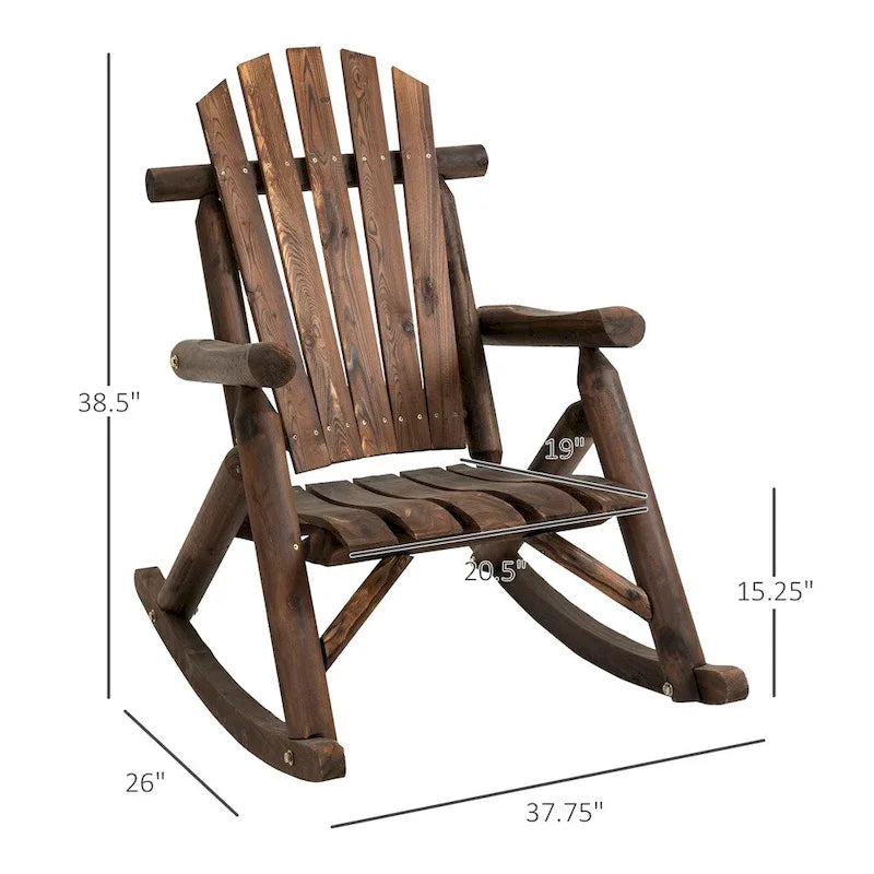 Fauteuil à bascule d'extérieur en bois avec assise à lattes et dossier haut