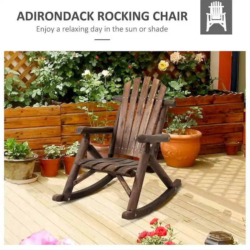 Fauteuil à bascule d'extérieur en bois avec assise à lattes et dossier haut