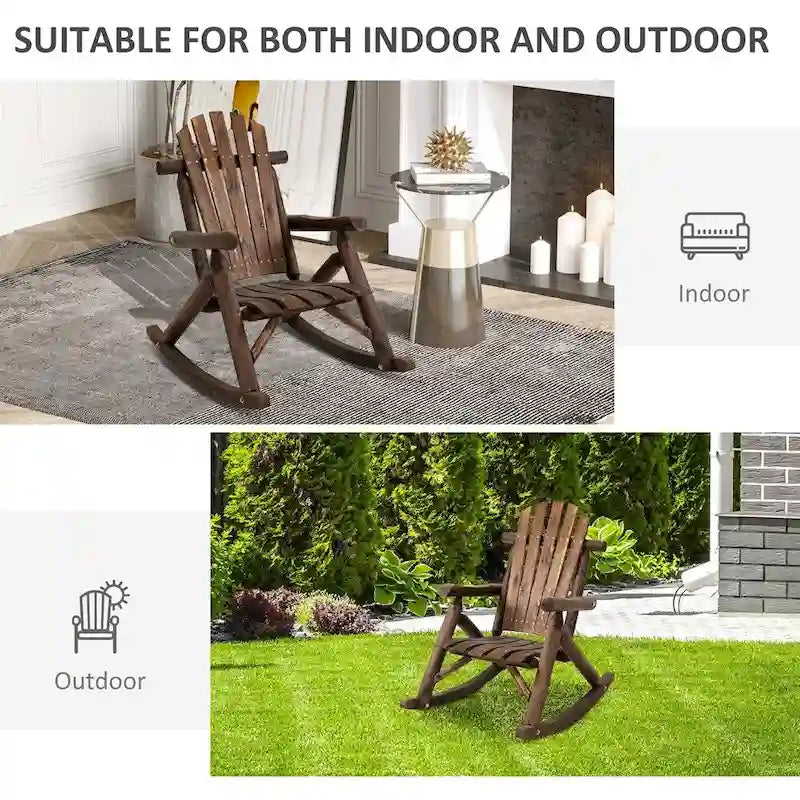 Fauteuil à bascule d'extérieur en bois avec assise à lattes et dossier haut