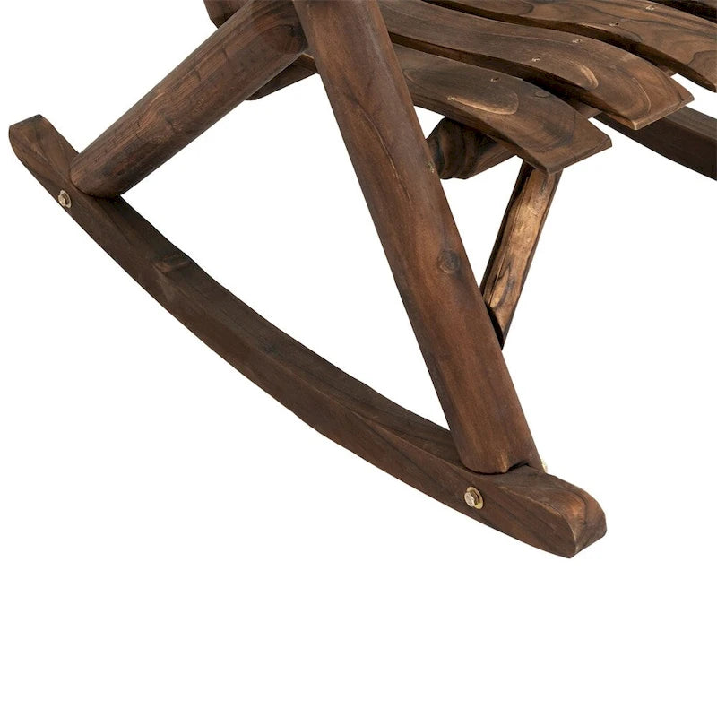 Fauteuil à bascule d'extérieur en bois avec assise à lattes et dossier haut