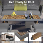 Ensemble de mobilier de jardin en corde 6 pièces pour 6 personnes avec deux tabourets et une table de bar tendance.