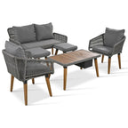 Ensemble de mobilier de jardin en corde 6 pièces pour 6 personnes avec deux tabourets et une table de bar tendance.