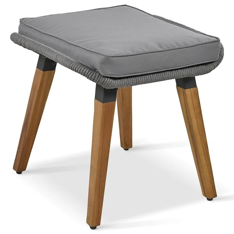 Ensemble de mobilier de jardin en corde 6 pièces pour 6 personnes avec deux tabourets et une table de bar tendance.