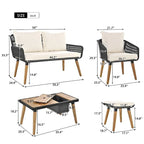 Ensemble de mobilier de jardin en corde 6 pièces pour 6 personnes avec deux tabourets et une table de bar tendance.