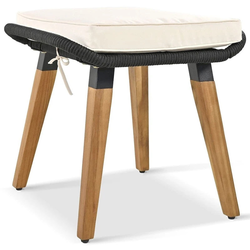 Ensemble de mobilier de jardin en corde 6 pièces pour 6 personnes avec deux tabourets et une table de bar tendance.