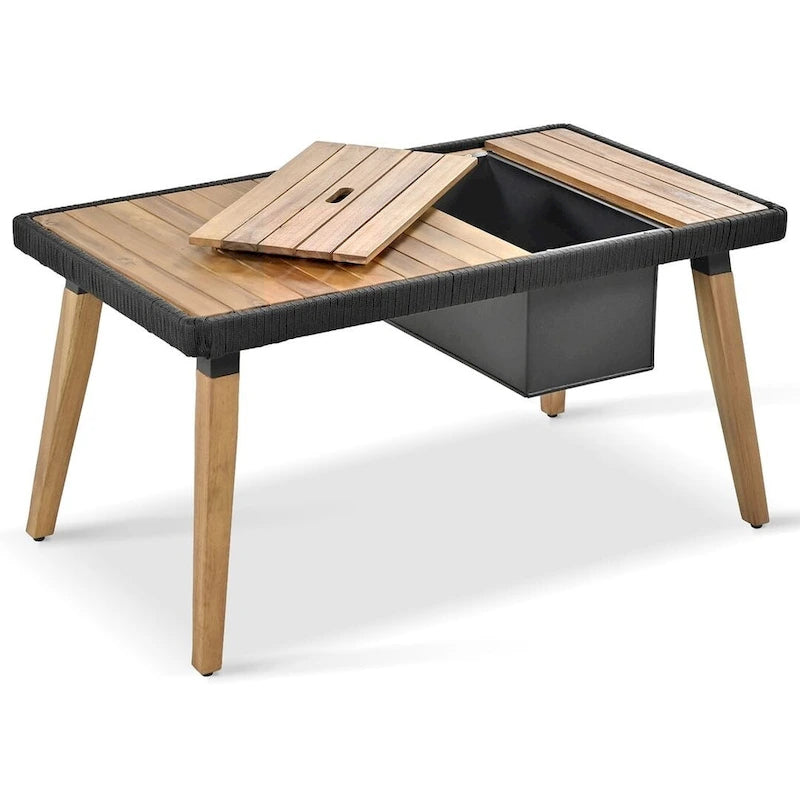 Ensemble de mobilier de jardin en corde 6 pièces pour 6 personnes avec deux tabourets et une table de bar tendance.