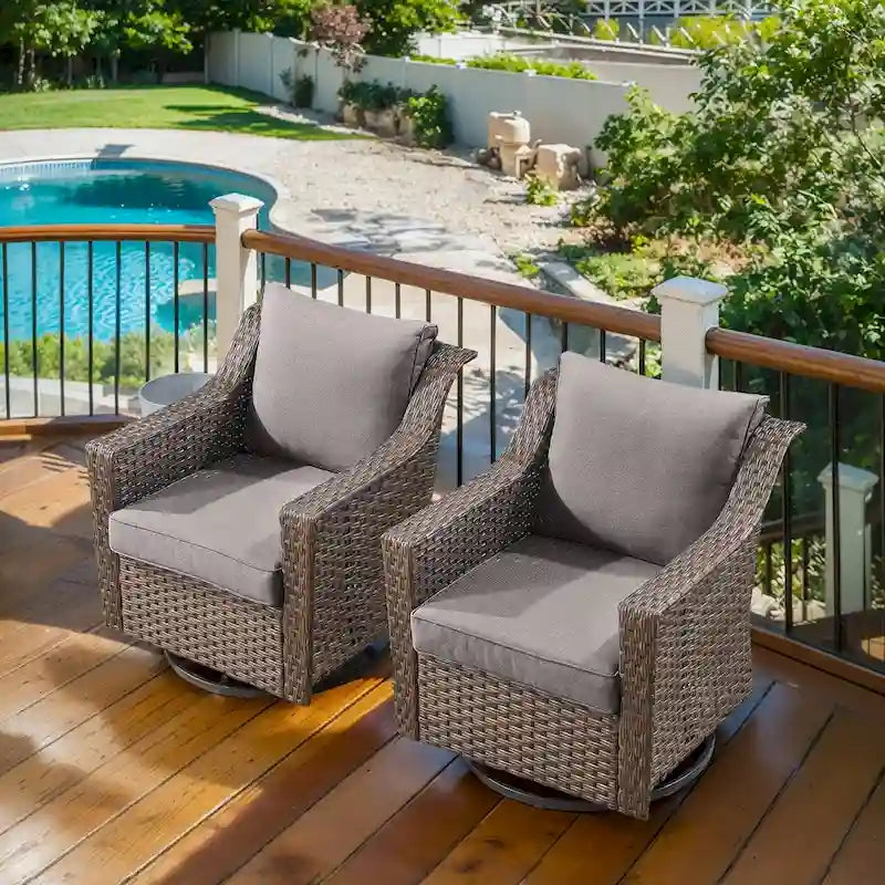 Ensemble de 2 chaises longues d'extérieur en rotin avec coussin - Marron