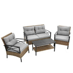 Ensemble de canapé d'angle 4 pièces pour patio, avec coussins