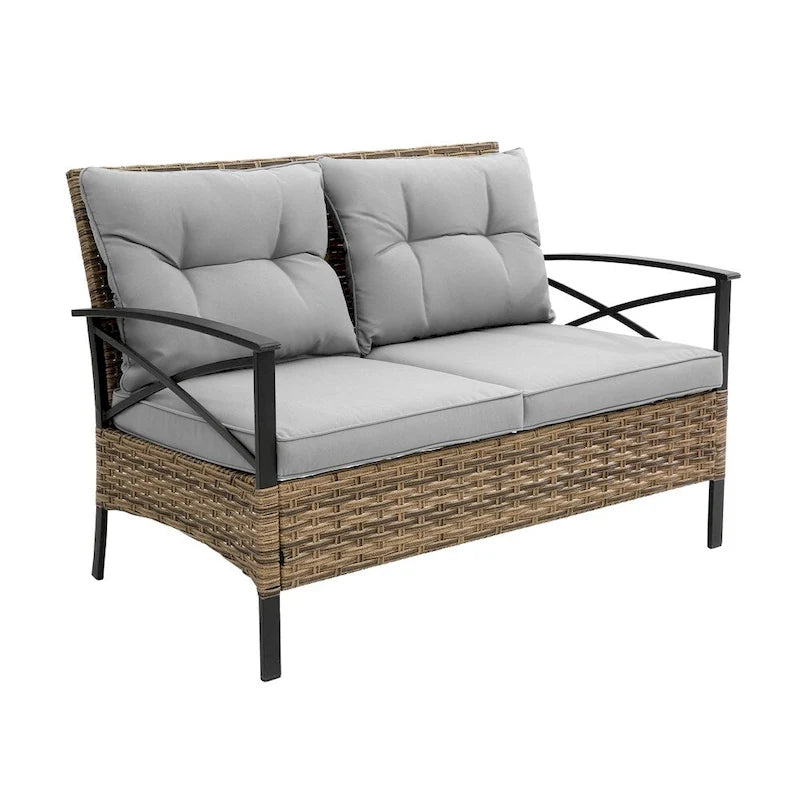 Ensemble de canapé d'angle 4 pièces pour patio, avec coussins