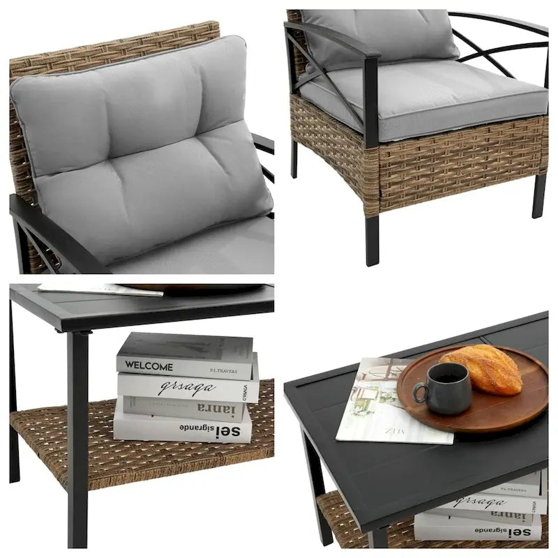 Ensemble de canapé d'angle 4 pièces pour patio, avec coussins