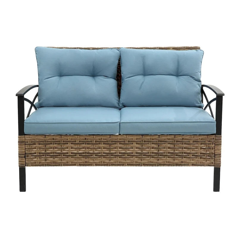 Ensemble de canapé d'angle 4 pièces pour patio, avec coussins