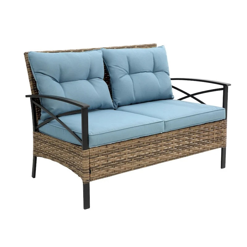 Ensemble de canapé d'angle 4 pièces pour patio, avec coussins