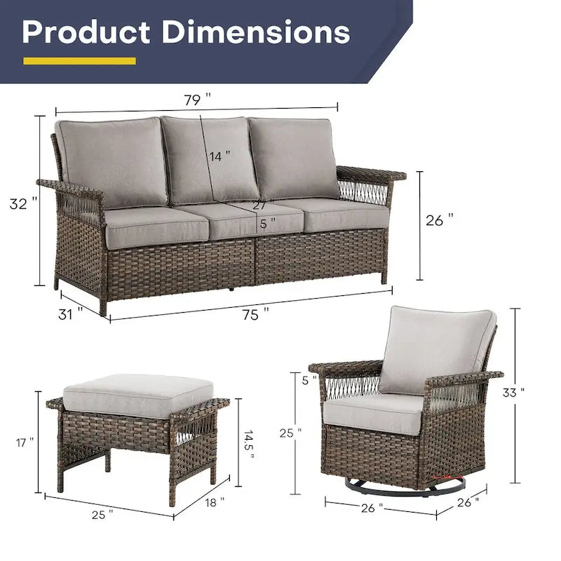 Ensemble bistro de patio Gymojoy avec chaises berçantes pivotantes à 360° et table - Marron