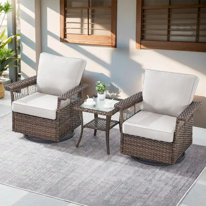 Ensemble bistro de patio Gymojoy avec chaises berçantes pivotantes à 360° et table - Marron