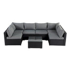 Black 7-Piece Wicker Outdoor Sectional Set Patio Sofa Set with Gray Cushions and Coffee Table