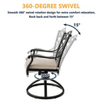 Chaises de salle à manger pivotantes en aluminium moulé sculpté pour patio avec coussins (ensemble de 2)